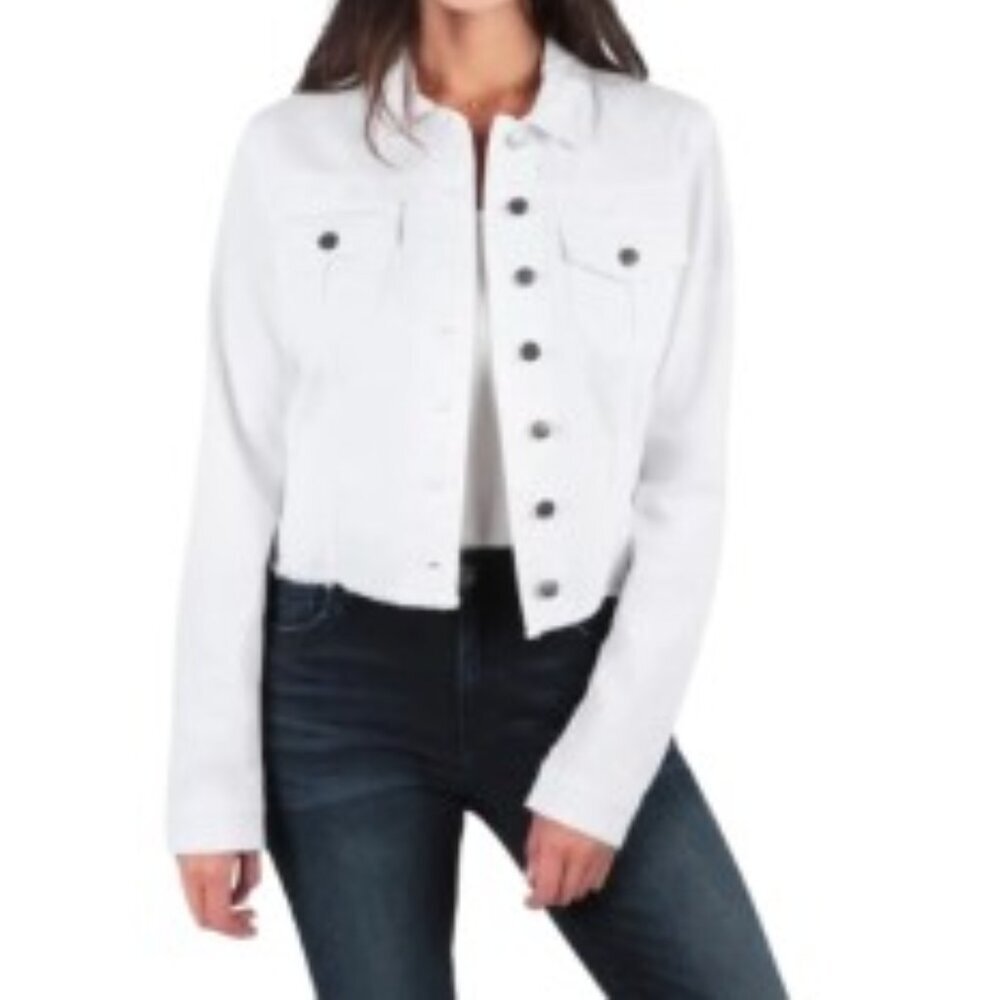 Kut From The Kloth White Cropped Frayed Hem Denim Jacket Small